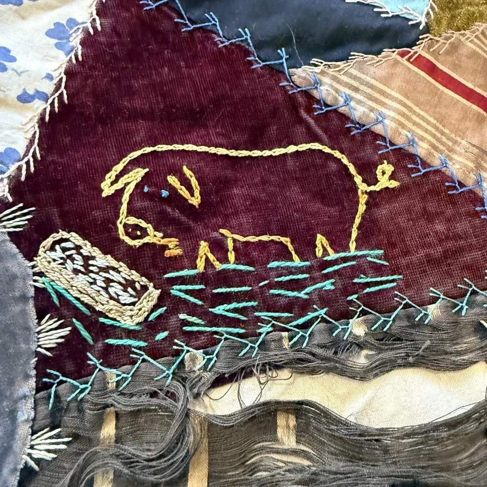 Antique Victorian Crazy Quilt 1903 Vintage Abstract Design Patchwork Quilt *tear